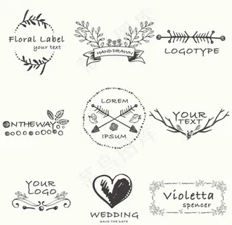 九款手绘婚礼徽章主题图片