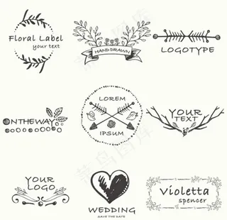 九款手绘婚礼徽章主题图片