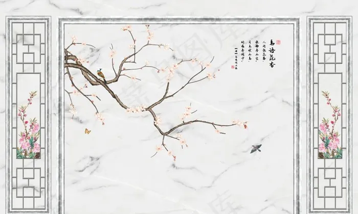 花鸟背景墙图片(11338X7157(DPI:72))psd模版下载