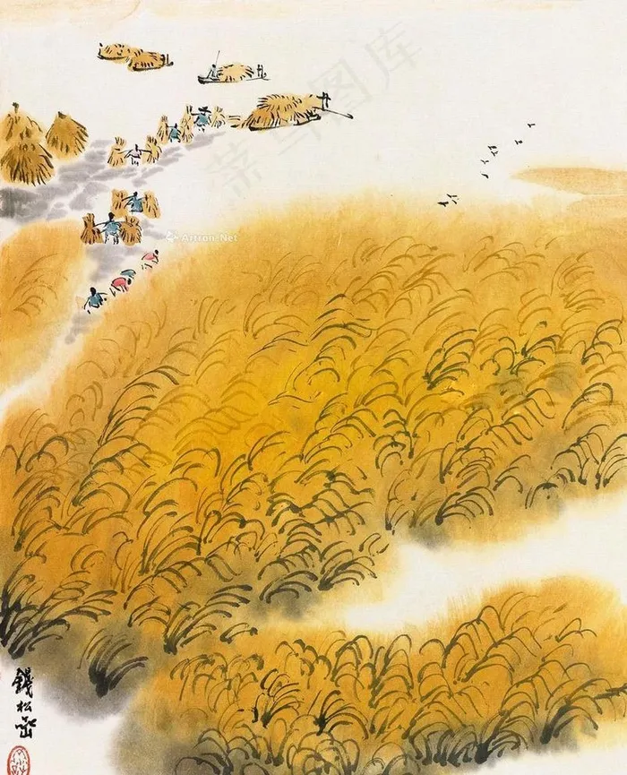 钱松岩收割稻子国画图片