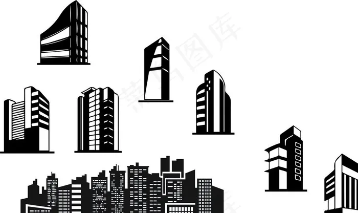 建筑剪影图片ai矢量模版下载