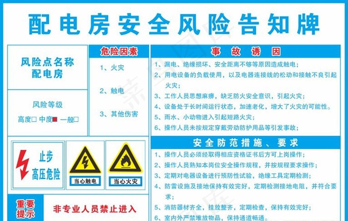 配电房风险告知卡图片cdr矢量模版下载