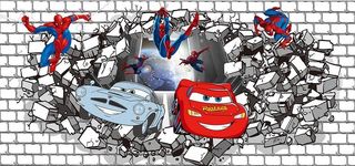 卡通汽车立体破洞背景墙图片