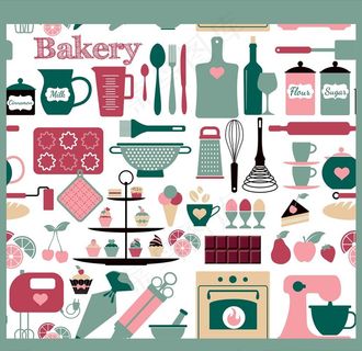 创意烘培工具无缝背景矢量素材图片