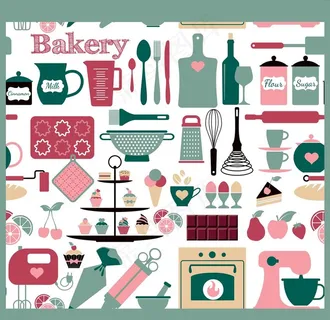 创意烘培工具无缝背景矢量素材图片