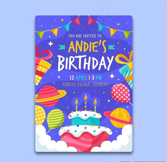 卡通可爱生日派对海报设计图片eps,ai矢量模版下载