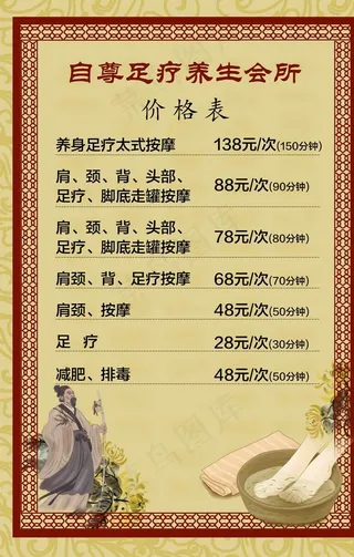 按摩足疗价目表图片