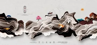 新中式房地产户外广告海报设计图片