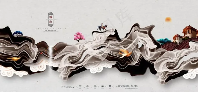 新中式房地产户外广告海报设计图片 新中式房地产户外广告海报设计图片