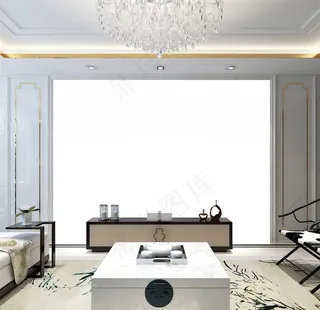 新中式背景墙纸样机图片