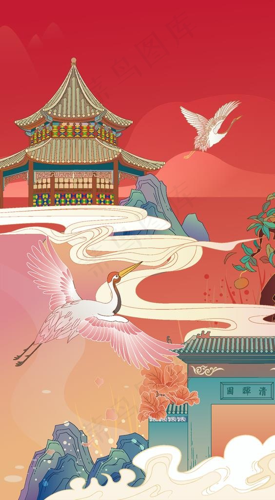 中国风插画图片ai矢量模版下载