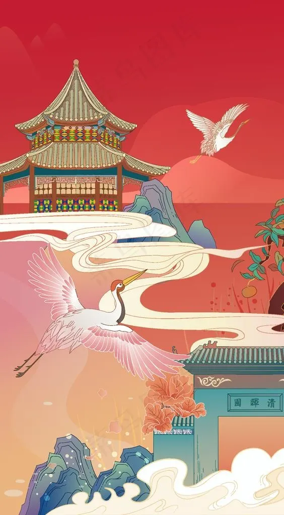 中国风插画图片ai矢量模版下载