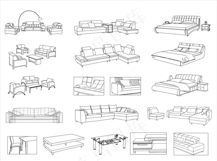 家具线描图图片cdr矢量模版下载