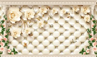 奢华金玫瑰罗马柱软包3D背景墙图片