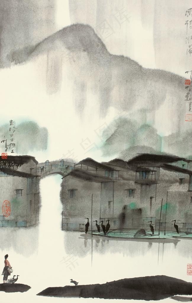 中式山水风景画图片