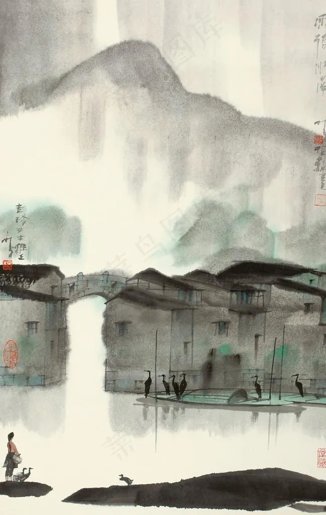 中式山水风景画图片