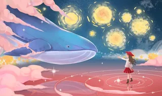 鲸鱼梦幻人物插画合成背景素材图片