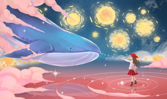 鲸鱼梦幻人物插画合成背景素材图片 鲸鱼梦幻人物插画合成背景素材图片