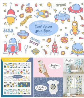 手绘卡通太空航天儿童印花图案图片