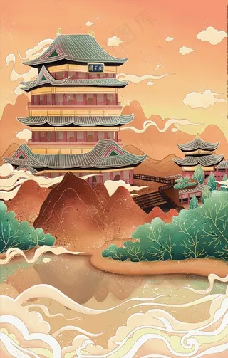 古风城市滕王阁建筑图片