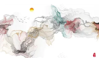 新中式抽象电视背景墙图片