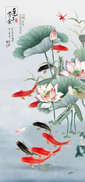 荷花工笔画水墨中式玄关屏风电视图片 荷花工笔画水墨中式玄关屏风电视图片