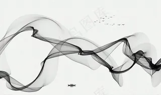 水墨画 飘带 小船 背景墙图片