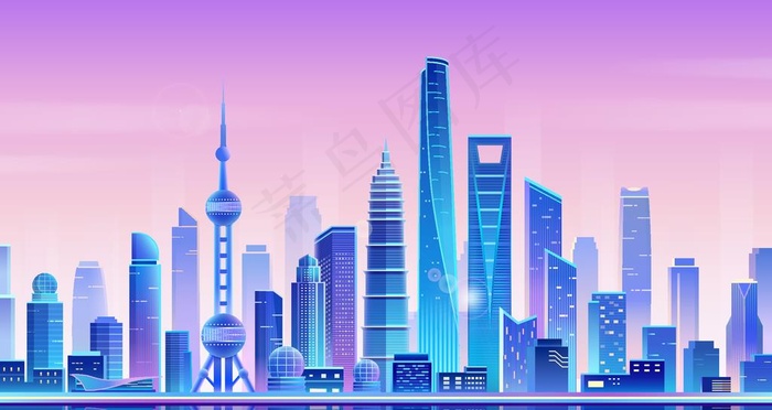 夜光城市大楼地标建筑渐变上海夜图片