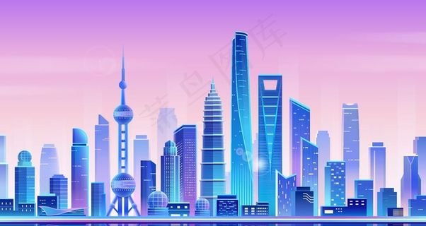 夜光城市大楼地标建筑渐变上海夜图片
