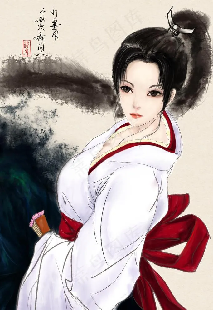 手绘 不知火舞 水墨图片(3000X4500(DPI:300))psd模版下载