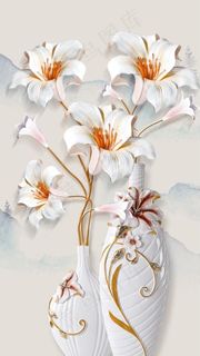简约浮雕立体花卉花瓶玄关装饰画图片