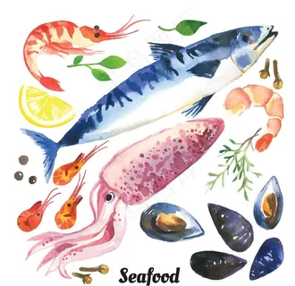 海鲜水彩插画图案图片