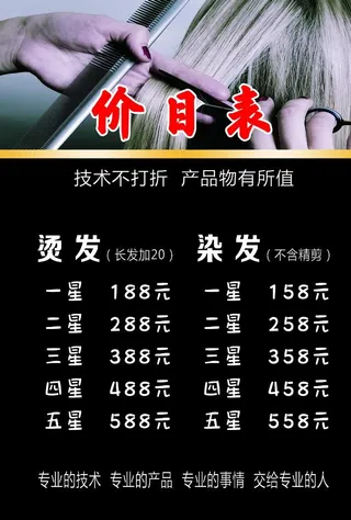 美发价目表图片