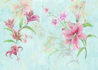 欧式百合水彩手绘背景墙图片
