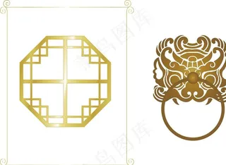 古典窗棂 门环图片