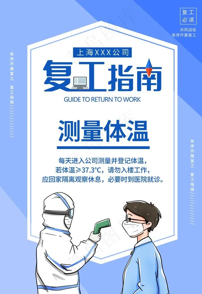 复工指南测量体温疫情宣传海报图片(3543X5315(DPI:300))psd模版下载