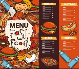 彩绘快餐菜单设计矢量素材图片