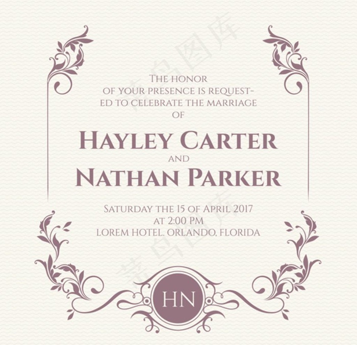 欧式简约优雅花纹边框请柬贺卡图片