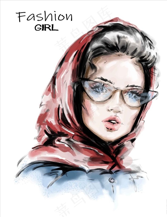 手绘女人肖像图片