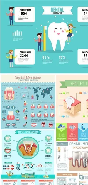 牙科诊疗服务图表图标矢量插画图片