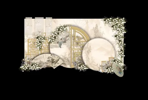 香槟色新中式婚礼留影区效果图图片 香槟色新中式婚礼留影区效果图图片