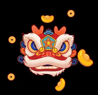 手绘国潮风可爱舞狮图片