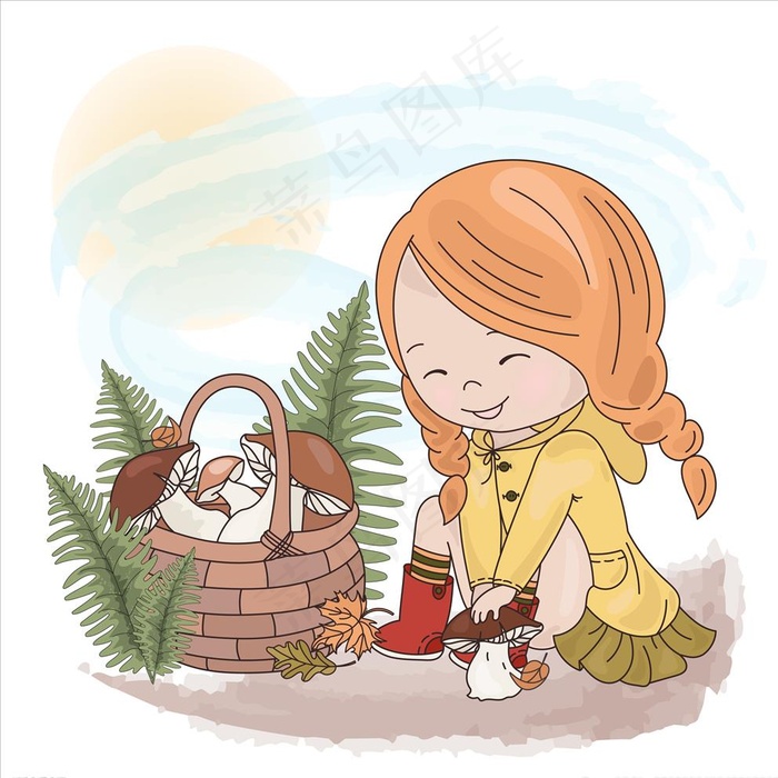 采蘑菇小女孩图片