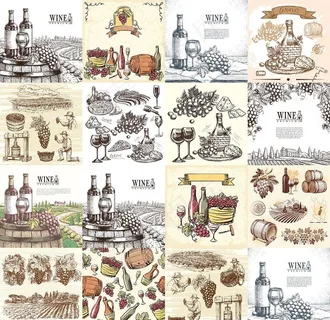 精美手绘葡萄酒元素矢量素材图片