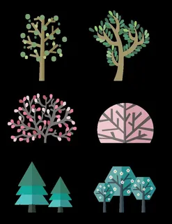 手绘ai矢量花树素材图片