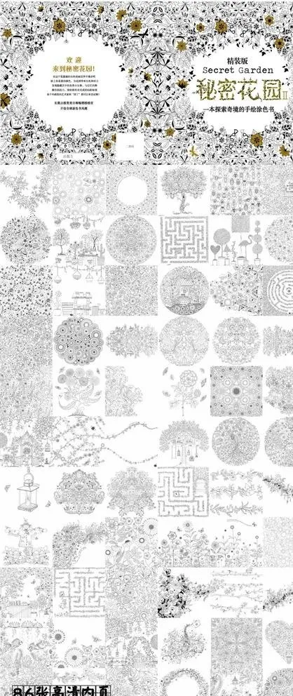 秘密花园涂色画册86页高清图片ai矢量模版下载