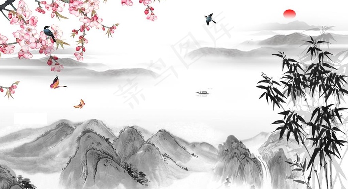 水墨画图片psd模版下载