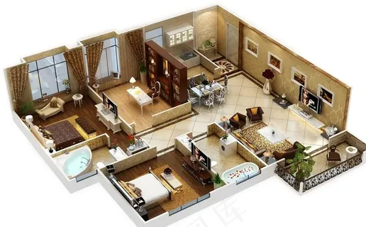 立体轴测图 3D户型图图片 立体轴测图 3D户型图图片