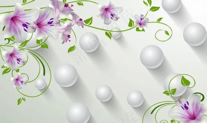 3D简约壁画 花 花朵 电视背图片(9071X5669(DPI:72))psd模版下载