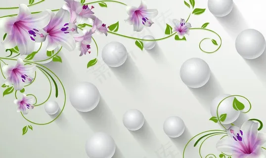 3D简约壁画 花 花朵 电视背图片